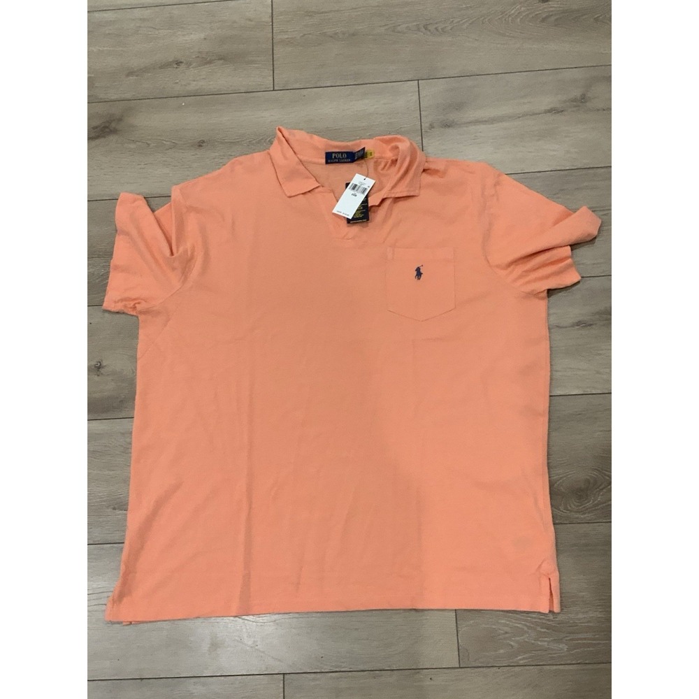 Polo Ralph Lauren Shirt Men's 2XB Buttonless Polo Cotton Linen Blend Pink NEW